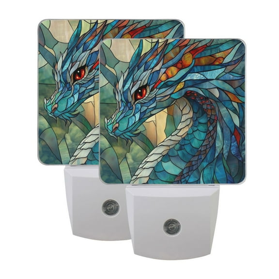 LED Sensor Night Light Dusk to Dawn Auto ON & Off, Plug-in Stained Glass Dragon