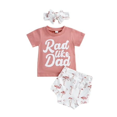 

Frobukio 3Pcs Toddler Infant Baby Girls Clothes Set Short Sleeve T-shirt + Flamingo Print Shorts + Bowknot Hairband Pink 0-6 Months