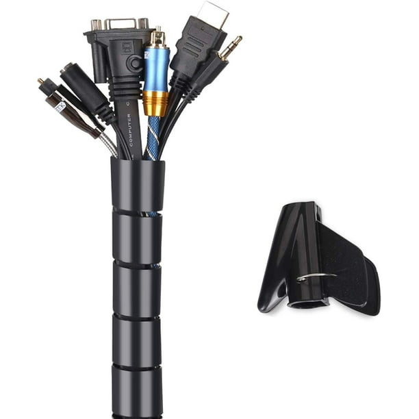Cubierta de cables, 2 m Funda de gestión de cables eléctricos flexibles para almacenar u ocultar cables de PC de TV, gestión de cables para el hogar y la oficina, 2 m - ∅22 mm, negro Vhermosa LHH-0039
