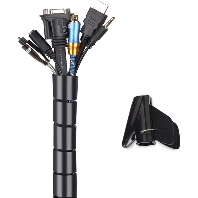Funda flexible para cables de 2 m para guardar u ocultar cables de TV y PC. Ideal para el hogar y la oficina. 2 m - ∅22 mm, color negro.
