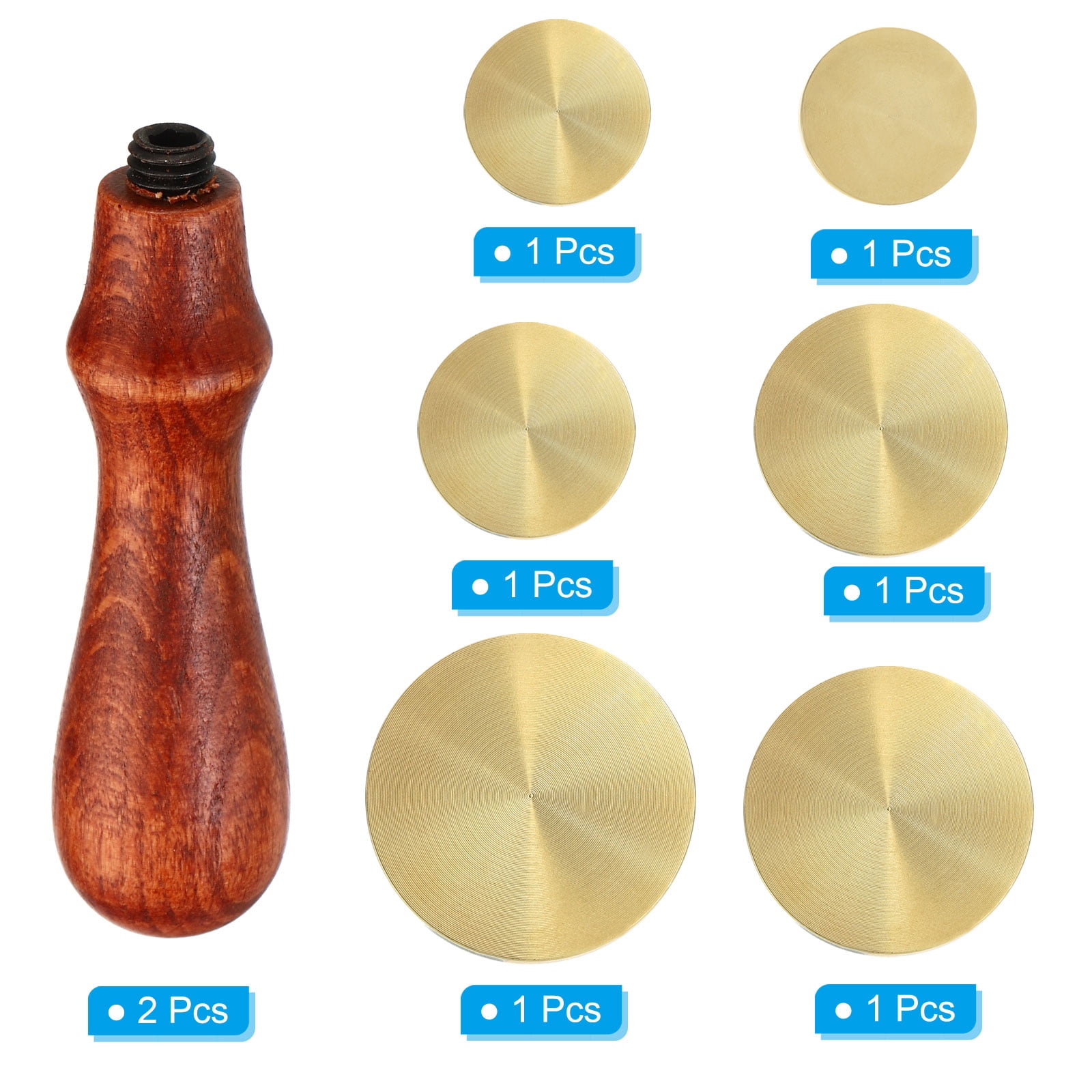 Unique Bargains Round Wax Seal Stamp 6pcs Removable Brass Head Crafting Golden Brown 4.72"