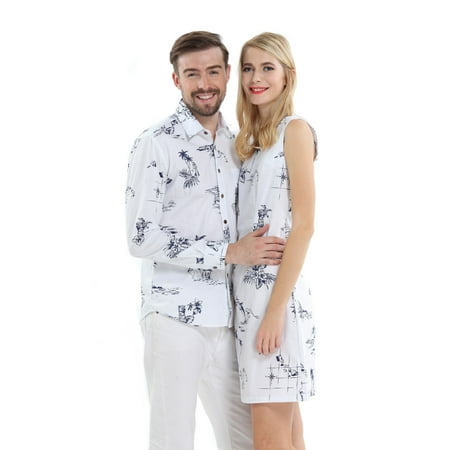 Couple Matching Hawaiian Luau Cruise Outfit Shirt Dress Classic White Men S Women