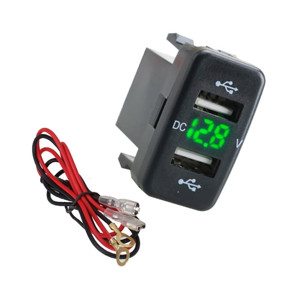 Riwesomey de coche Puertos USB duales Adaptador de carga con voltímetro digital para grabadora de conducción de tableta de teléfono Automoción decorativa y accesorios Verde