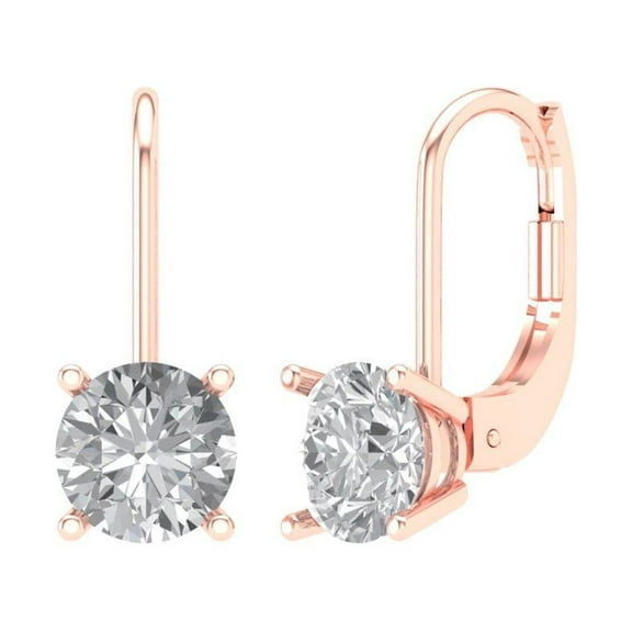 2 ct Lever-Back Drop Dangle Earrings for Women | 6.5mm Round Cut Simulated Diamond | 18K Rose Gold
