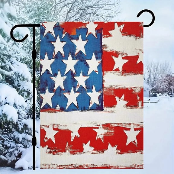 RKSupls Patriotic Linen Double Sided Garden Flag, Independence Day Themed Yard Decor, American Flag Pop Art with Scattered Stars Outdoor Banner for Holiday Lawn