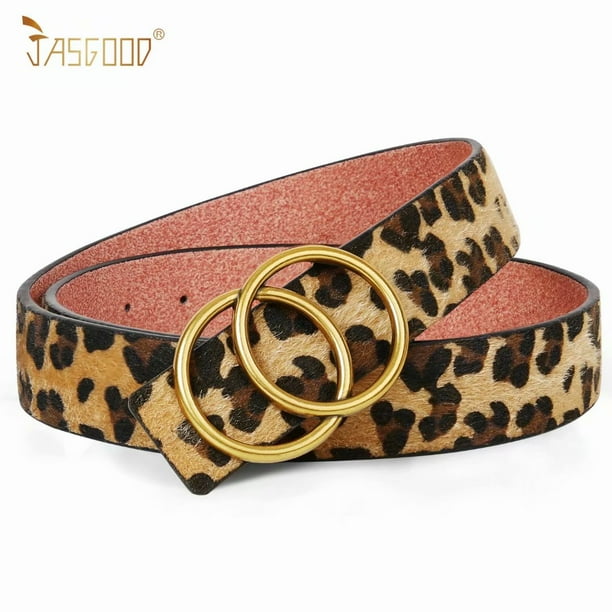 Jasgood Jasgood Western Double O Ring Leopard Women Leather Belt For Dress Pants Walmart Com Walmart Com