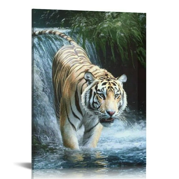 ZFLMY Tiger Forest Waterfall Canvas Print Home Decor for Living Room, Bedroom, Office - Ready to Hang 12x16in
