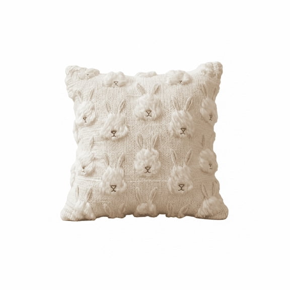 ZHUER Easter Pillow Covers, 3D Bunny Embroidered Holiday Accent Pillowcases, Soft Fuzzy Spring Pillow Covers, Easter Home Decorations for Sofa, Bedroom & Nursery, 16 * 16 inch
