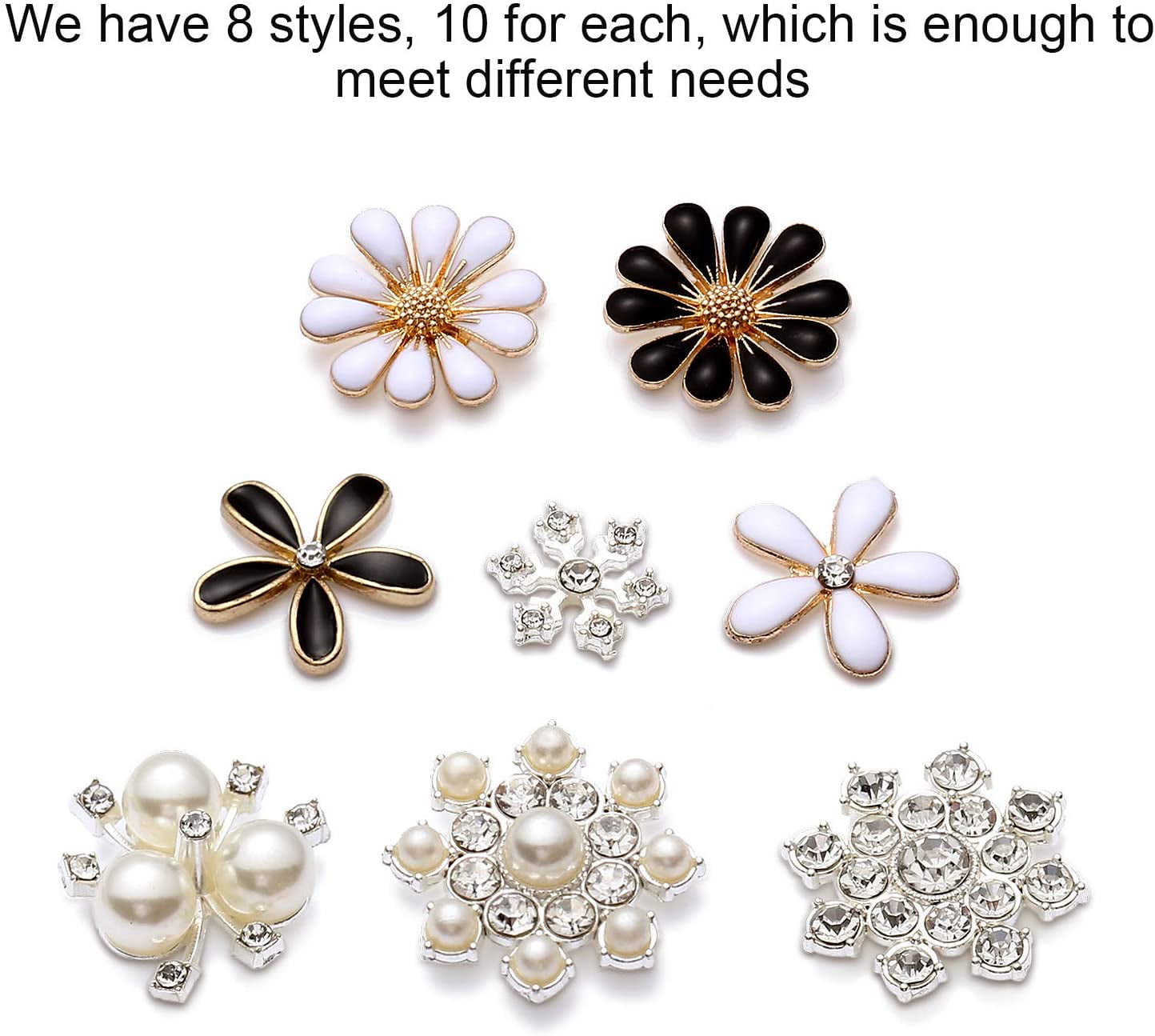 80 Pieces Rhinestone Buttons Embellishments Buttons Faux Pearl Buttons Flat Back Flower Rhinestone Buttons for Jewelry Making Wedding Party Home Decoration DIY Craft Hair Accessory