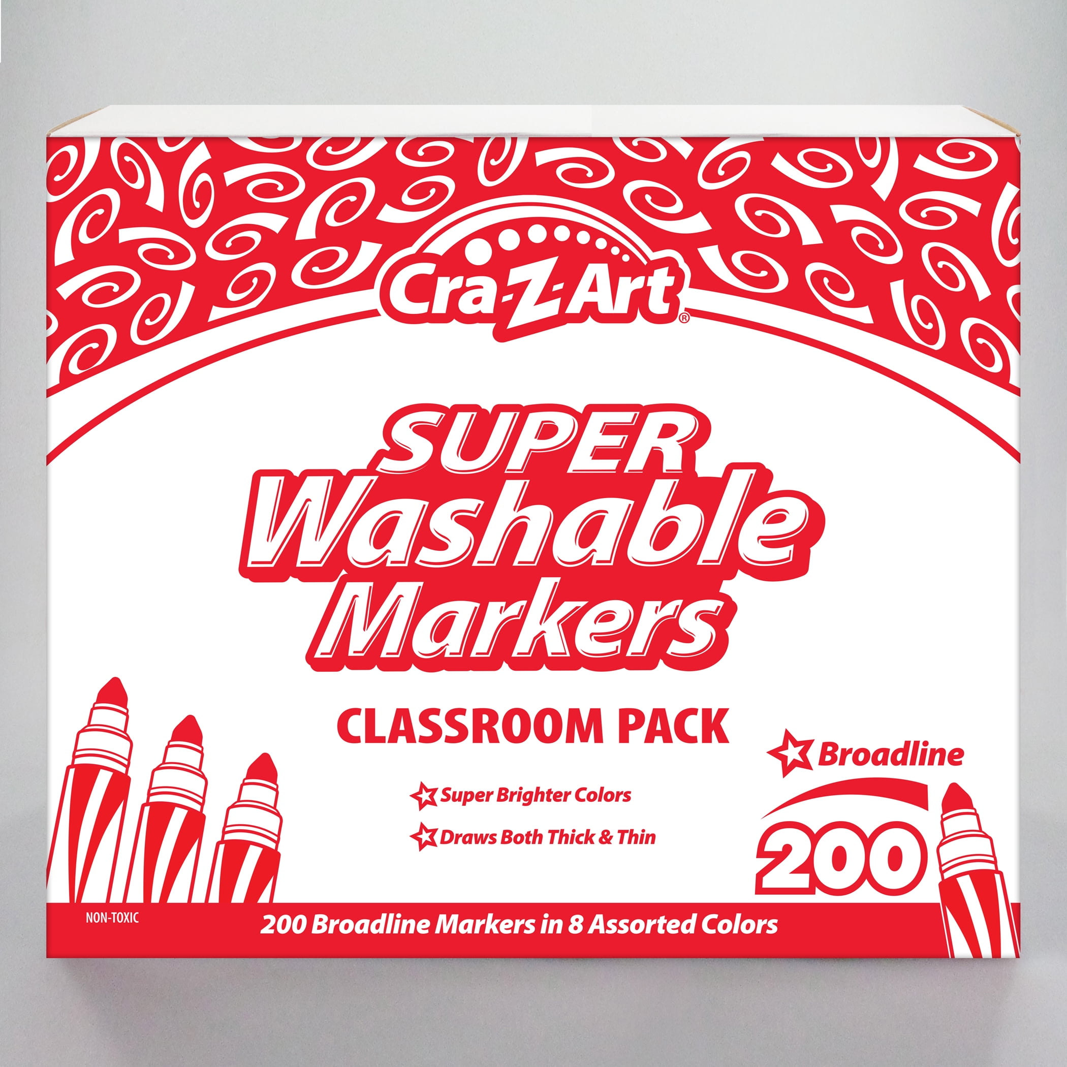 Cra-Z-Art Washable Marker Classroom Pack, Broadline, 8 Color, Pack of 200