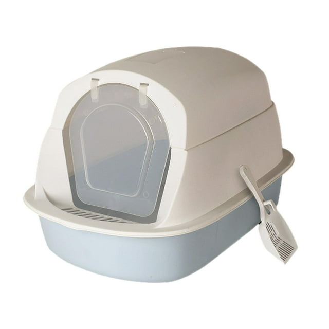 Hooded Cat Kitten Potty Enclosed Cat Toilet Reusable Anti Splashing with Front Gray