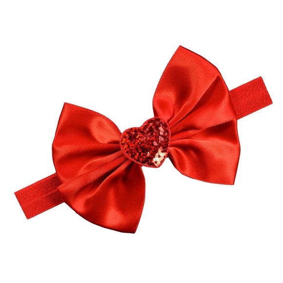 Funny Girl Designs Valentine's Day Sequin Heart Satin Bow Baby Headband (0-12 Months, Red)