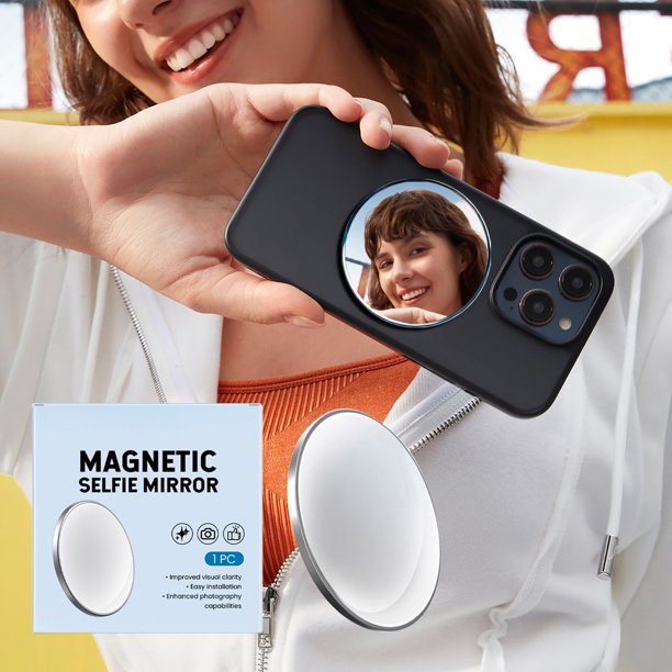 Pisexur Belleza Maquillaje Espejo para selfies MagSafes de aleación de aluminio con succión magnética para iPhone 16, espejo convexo para cámara auxiliar.para mujeres y hombres