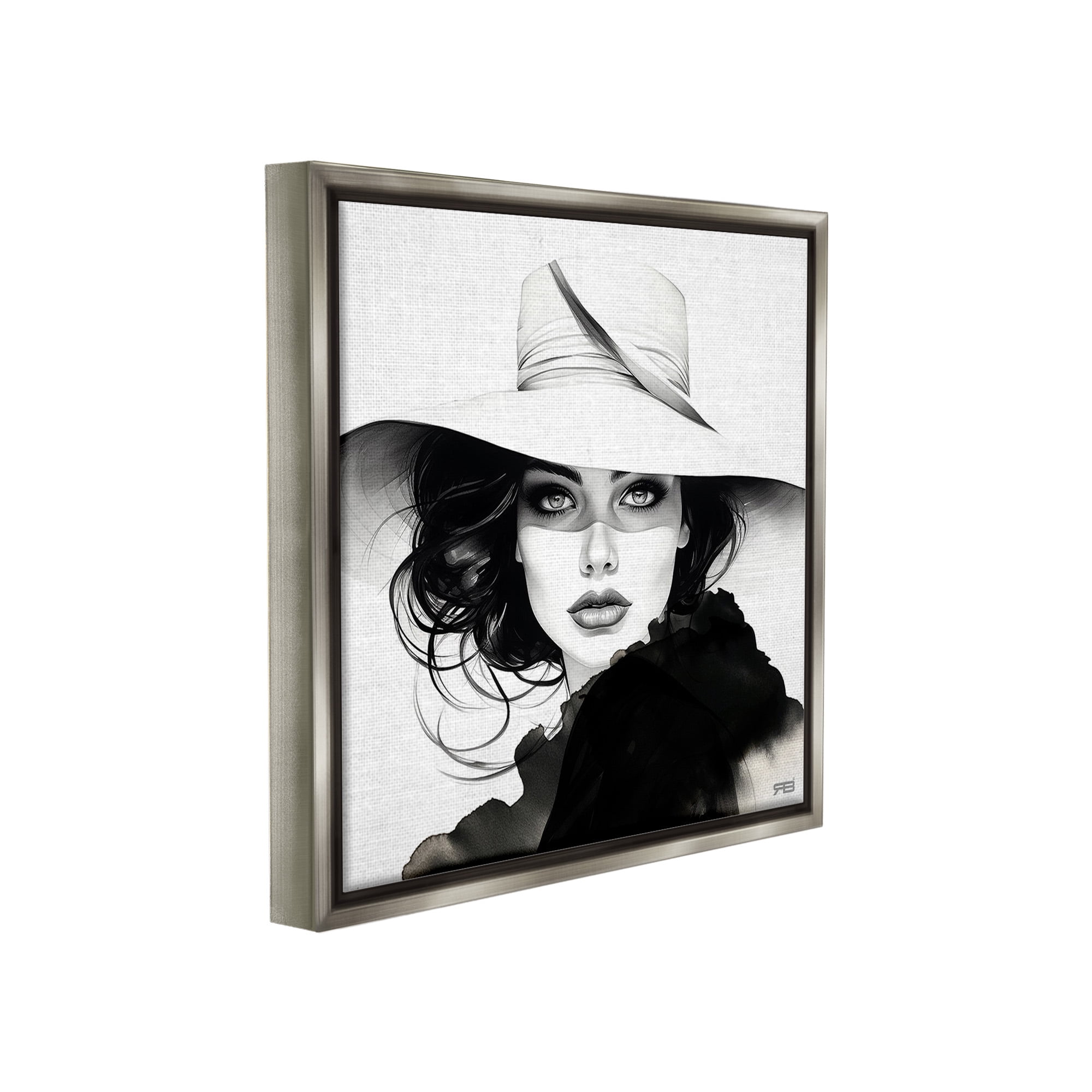 Stupell Industries Intense Glam Gaze Beauty & Fashion Painting Gray Floater Framed Canvas Art Print Wall Art, 18 x 18