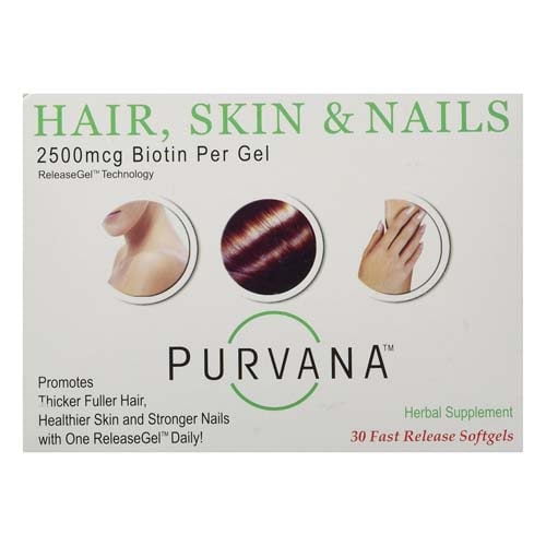 Purvana Hair, Skin And Nail Biotin Fast Release Softgels, 30 Ea, 2 Pack