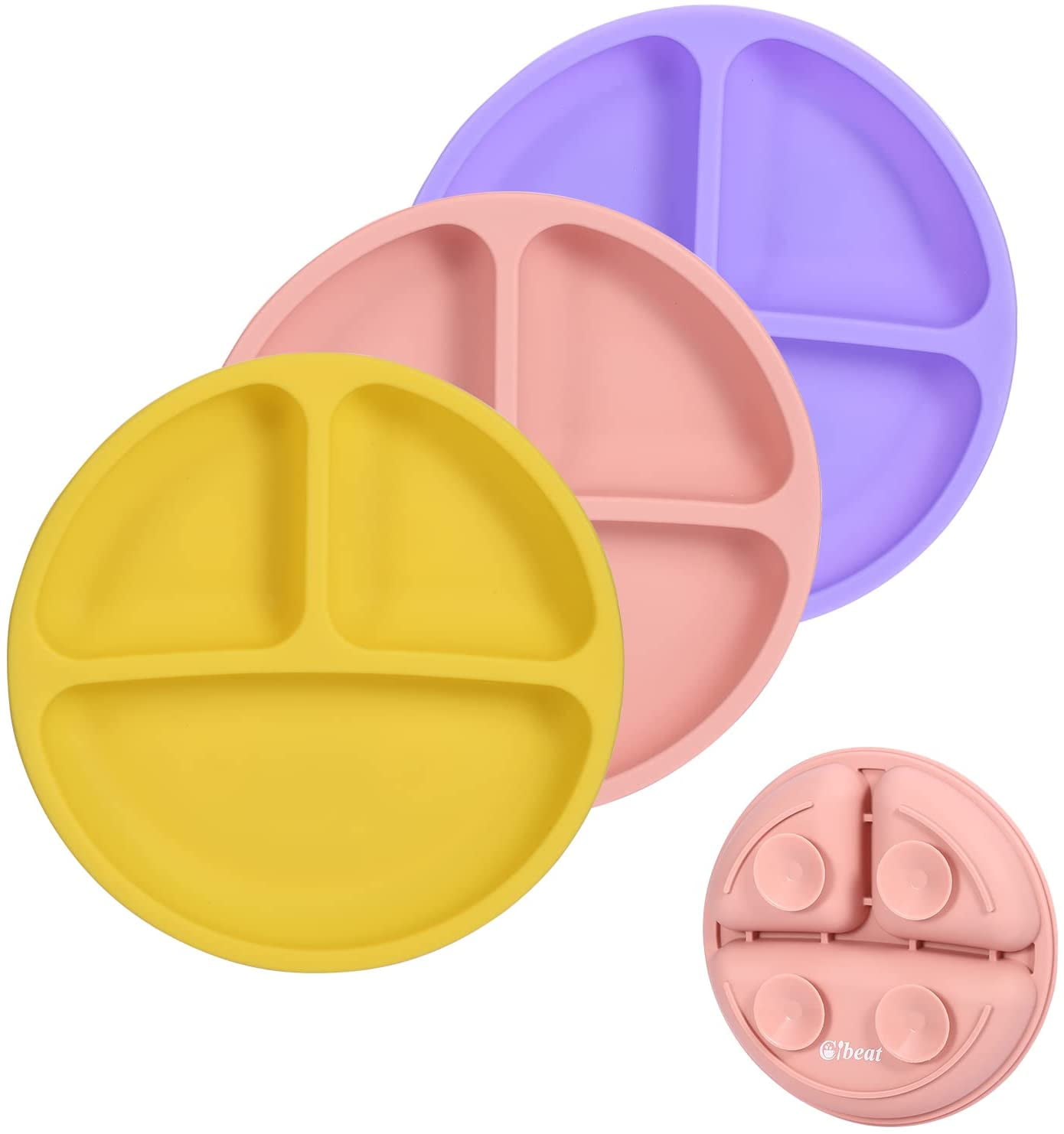Toddler Plates 3 Pack, 100 Silicone Suction Plates for Babies and