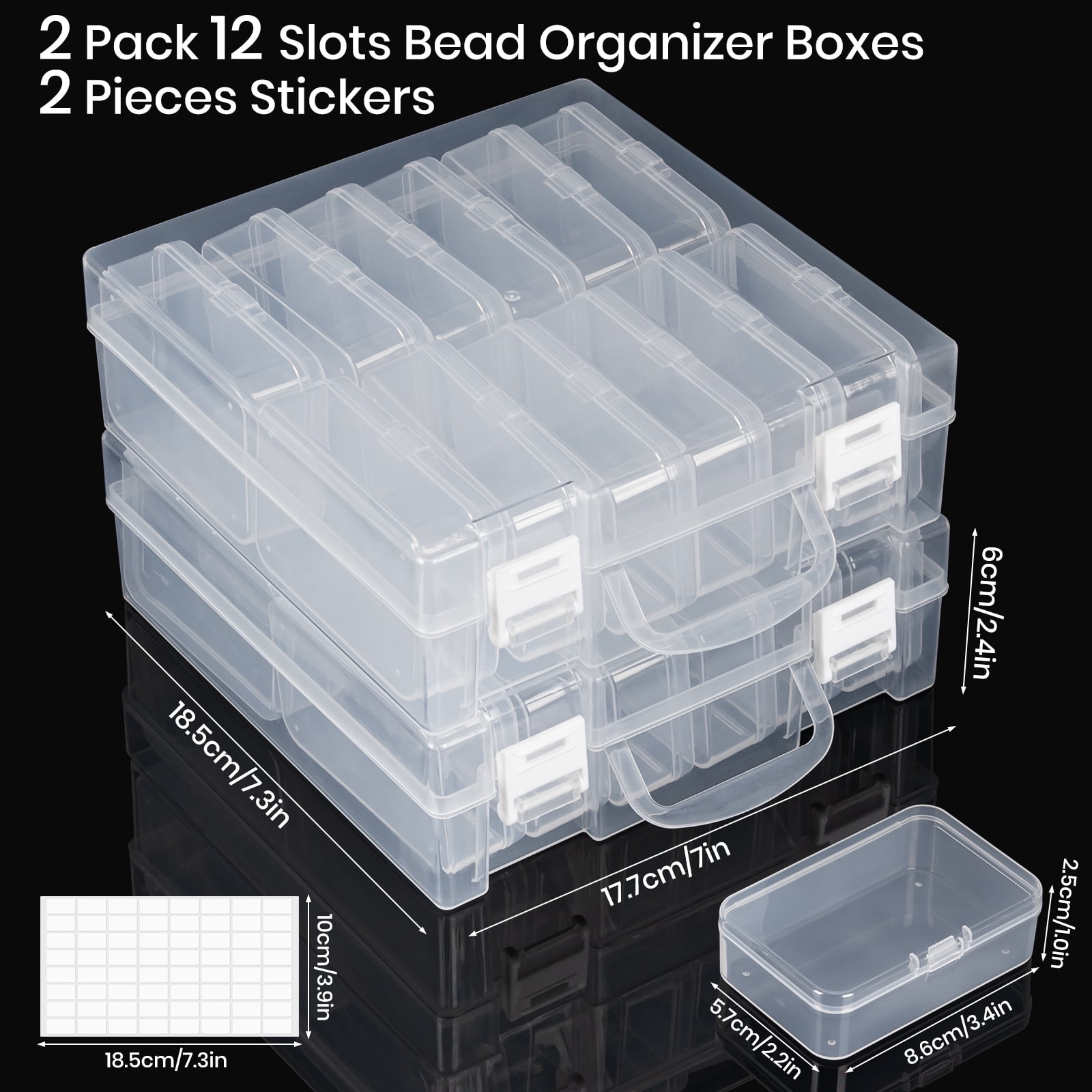 Rectangle Storage Boxes with Hinged Lids,Clear Bead Storage Containers, 12 Small Plastic Bead Organizer Box,Clear Bead Storage Containers for Seeds Beads Jewelry Crafts Small Items (2 Pack)