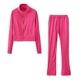 thumbnail image 2 of IROINNID Survêtement pour Femmes Ensemble 2 Pcs Col Montant Ensemble Pull Sport, Rose, 2 of 8