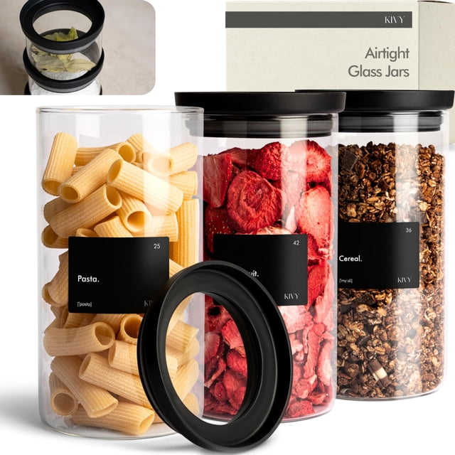 Frascos de Vidrio Herméticos KIVY 3x 1.1L Apilables para Almacenamiento de Alimentos