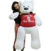 Giant White Teddy Bear Soft 55 Inch, Wears Removable T-shirt I LOVE YOU THIS MUCH