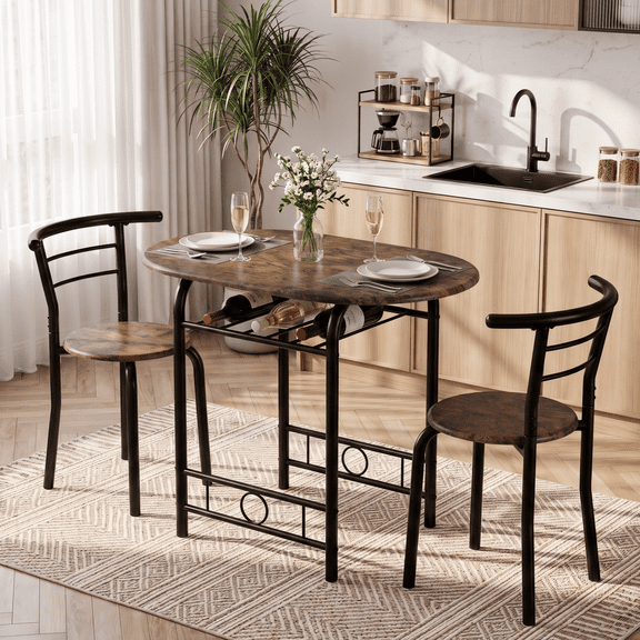 Homall 3-Piece Dining Table Set, Small Dining Table for 2, Modern Dining Set for Small Spaces, Dining Room, Kitchen, Brown