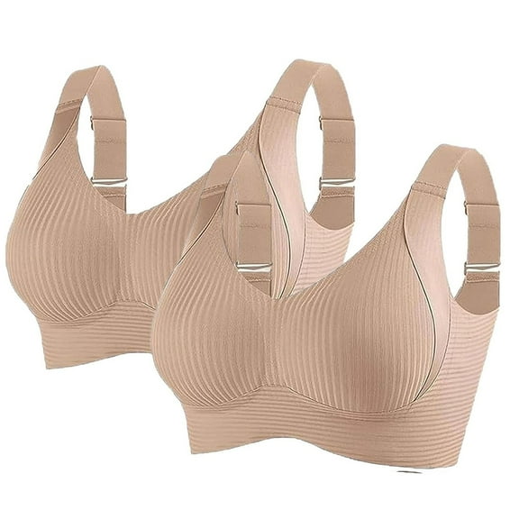 VISALY Seamless bras, Women's Seamless Non-Wired Lifting Anti-Sagging Bra 2Pc Sports, Womens Padded Sports Bra Women's Ribbed Push Up Adjustable Wireless Bra Sports Bra Pack for Women, #B Beige,XL