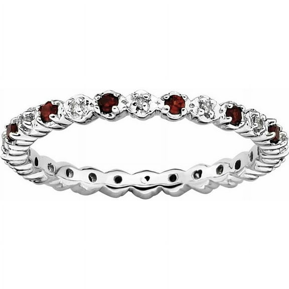 Sterling Silver Garnet & Diamond Ring