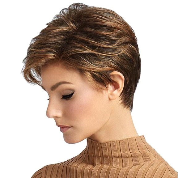 Eqslft Women's Short Layered Pixie Wig with Blonde Highlights, Natural Synthetic Fiber Hair, Heat Resistant, Lightweight Comfortable Cap