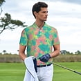 thumbnail image 3 of Fotbe Colorful Palm Leaves Pattern Men’s Golf Polo Shirt – Breathable Performance Golf Shirt with Button-Down Collar-Small, 3 of 6