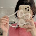 thumbnail image 4 of Compatible with iPhone 13 Pro Max Chain Case Cute Bow Bead Bracelet Strap Lanyard Wristband Charm Unique Design Fashion Luxurious Dream Protection Shockproof Cover for Girls Woman White, 4 of 9
