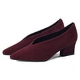 thumbnail image 2 of YDN Women Comfy Pointed Closed Toe V Cut Pumps Slip On Chunky Low Heels Formal Wear Outfit Work Shoes Size 7 Dark Red, 2 of 4