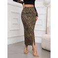 thumbnail image 5 of Women Leopard Print Slit Pencil Skirt Coffee Brown Casual Vacation, 5 of 30
