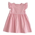 thumbnail image 2 of Girls Summer New Plaid Flutter Sleeve Dress Sweet Cute Princess Tulle Skirt Kids Birthday Party Holiday Casual Outfit,Pink,120, 2 of 8