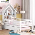 thumbnail image 2 of Bellemave Twin Size Platform Bed with Trundle, Wooden Bed with House-Shaped Headboard and Fence Guardrails for Twin Bed Frame with Bookcase Headboard for Kids,Boys, Girls (White), 2 of 17