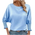 thumbnail image 3 of Bovxnpu 3/4 Length Sleeve Womens Tops, Business Dressy Casual Blouses for Women, Women's Casual Solid Color Round Neck 3/4 Sleeve Blouses M, 3 of 6