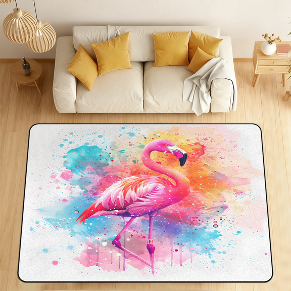 CURLYOOT Flamingo Area Rugs for Living Room Bedroom, 4' 10" x 6' 8" Washable Rug, Floor Carpet with Non Slip Backing for Dining Room Indoor