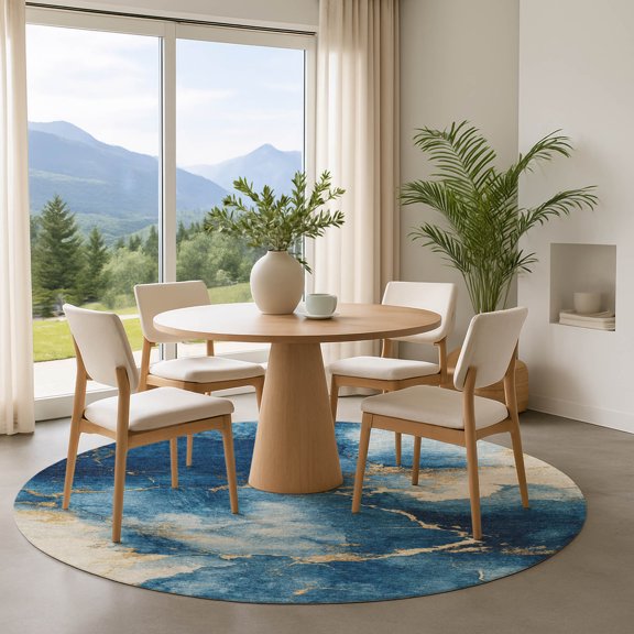 Addison Rugs Mayfield Premium Machine Washable Transitional Abstract Navy Round Rug, 8' x 8'