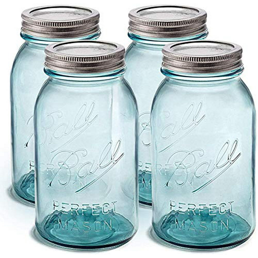 Ball Aqua Canning Jars 32 oz Regular Mouth Set of 4 Vintage Mason