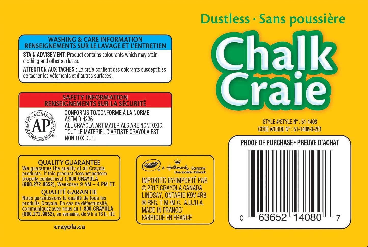 Crayola Dustless Yellow Chalk, 144 Count