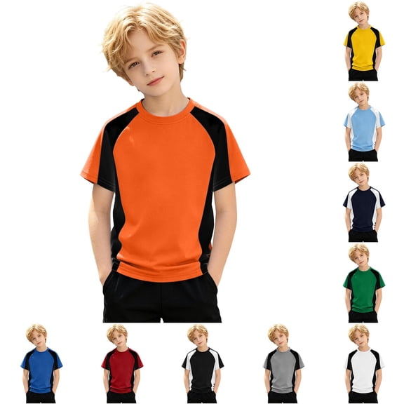 WhouRiu Boys Color Block Tees Back To School Short Sleeve Crew Neck Tshirt Kids Comfortable Cute Casual Summer T Shirts,4-5 Years