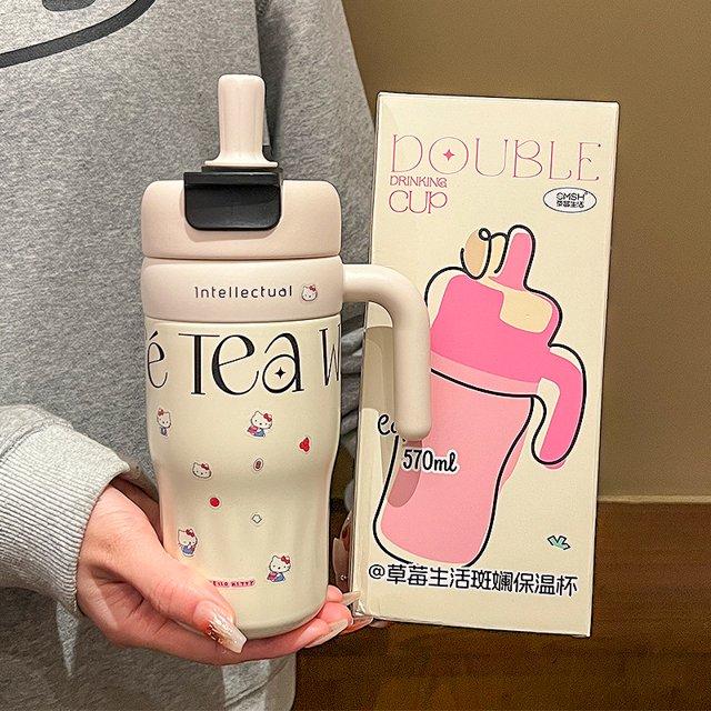 Taza Termo Simple, gran capacidad para 316 hombres y mujeres, taza de café de estilo ins de alto aspecto, asa portátil, taza de agua con pajita