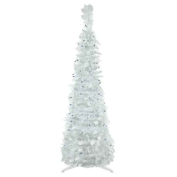 Northlight 4' Pre-Lit White Tinsel Pop-Up Artificial Christmas Tree, Blue Lights