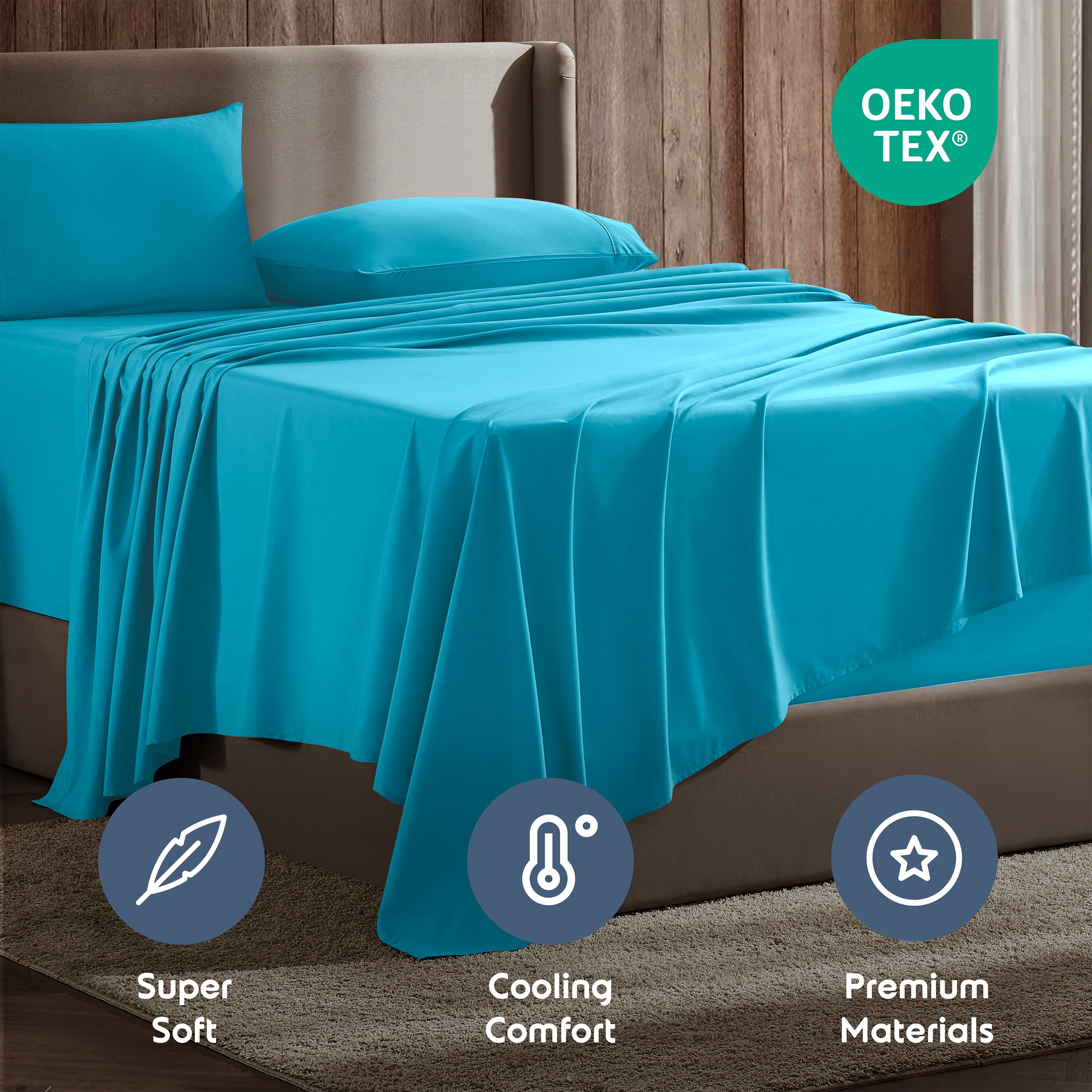 Lammaloe Split King Sheets Set, Hotel Style Deep Pocket 5 Piece Bed Sheets, Luxury Soft Microfiber Sheet Sets, Beach Blue