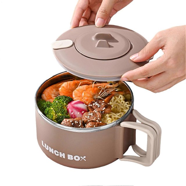 Japanese Ramen Cooker 1200ml Stainless Steel Soup Bowl with Lid Portable Noodle Cup for Office Home Use