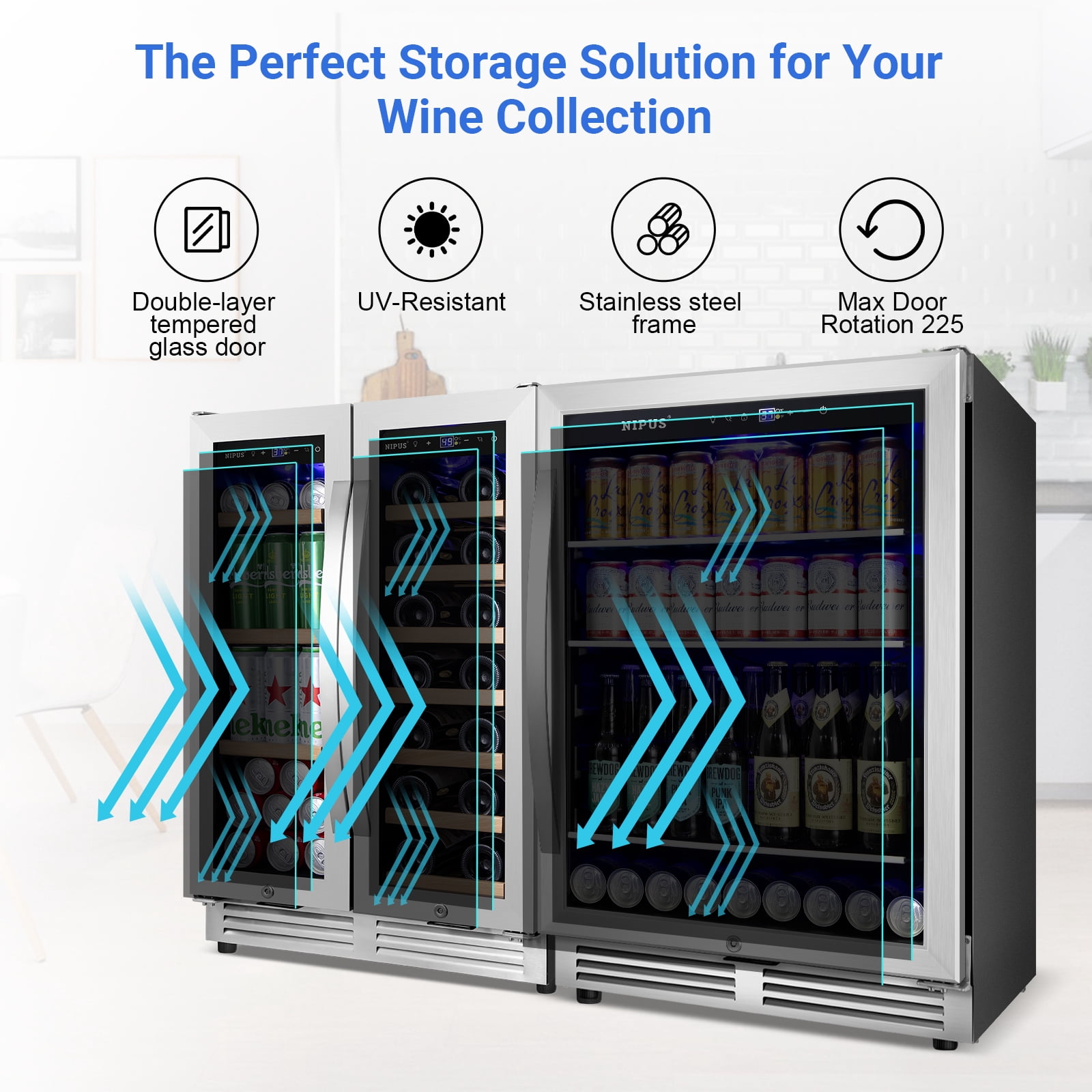 Nipus Wine Cooler and Beverage Refrigerator,Hold 20 Bottles and 200 Cans,Mini fridge with Glass Door for Home/Bar/Office(2 Pack)