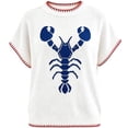 thumbnail image 4 of PAFNAFHF Short Sleeve Sweaters for Women Lobster Graphic Color Block Crew Neck Breathable Thin Casual Knit Tops Blue L, 4 of 4