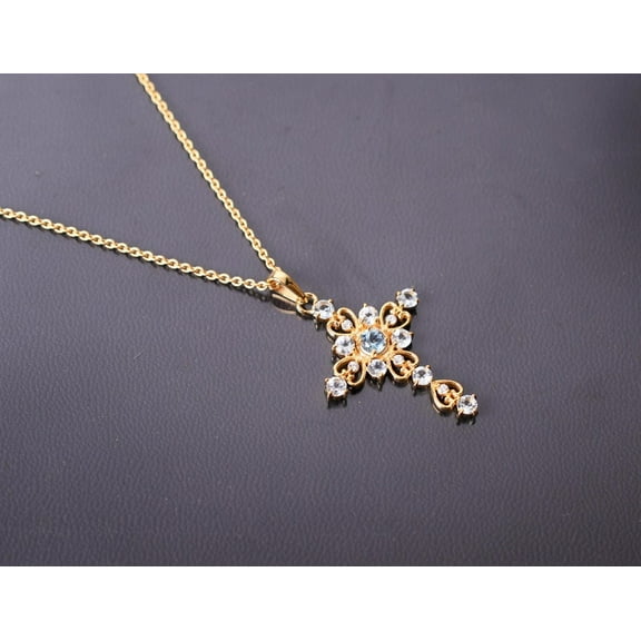 Aquamarine Flower Cross Necklace Pendant Silver Gold engagement Bridal Jewelry Gifts women