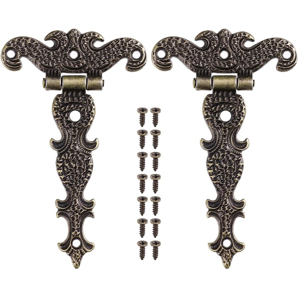 Paquete de 2 bisagras decorativas para puerta de gabinete en forma de T de aleación de zinc