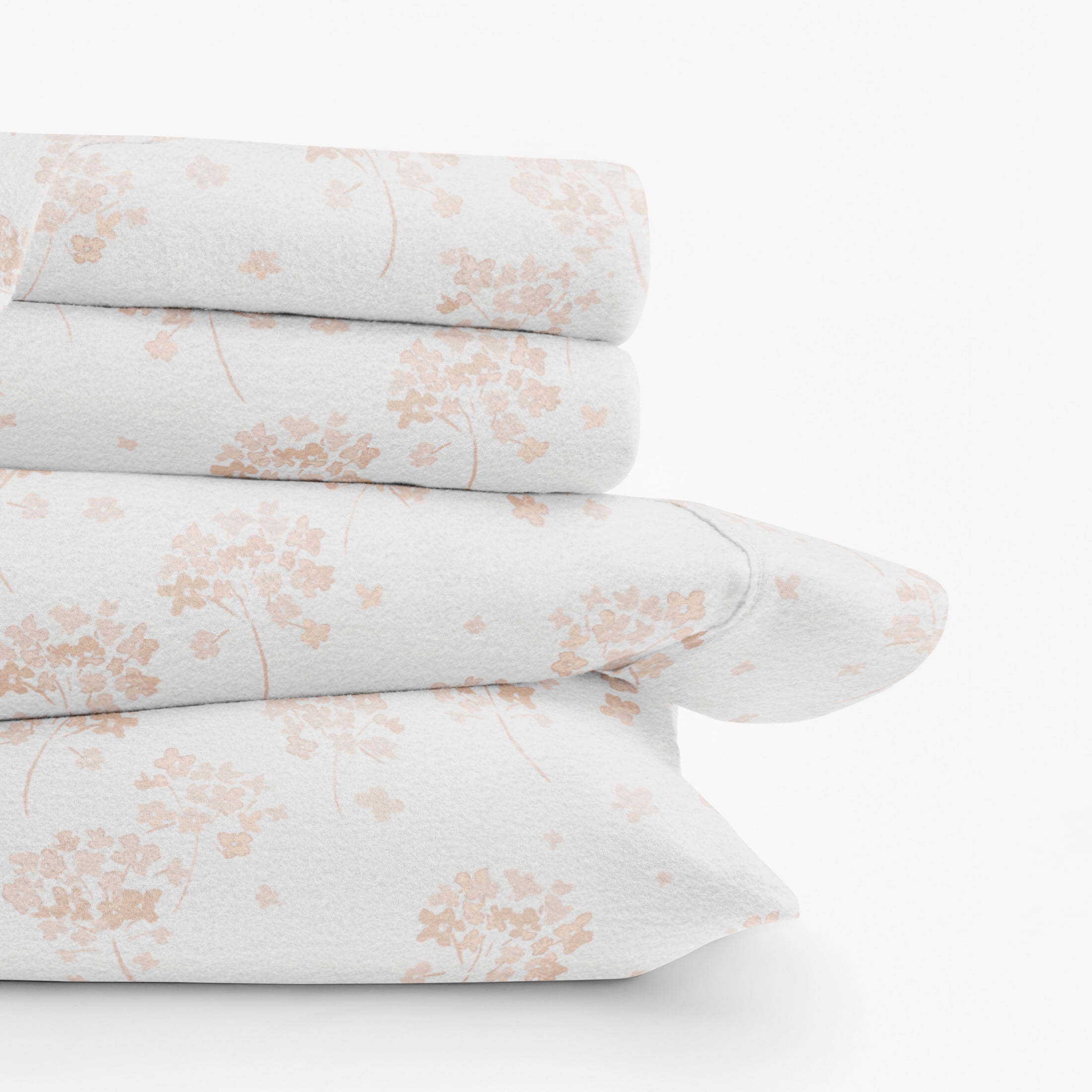 Pink Flower Bunch 4 Piece 100% Cotton Flannel Deep Pocket Sheet Set, Full, by Noble Linens