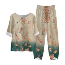 Tbopshirt Women's 2 Piece Outfits Women's Summer Suit Fashion Short Sleeve Solid Color Trousers Casual Two-Piece Suit Wide Leg Pants